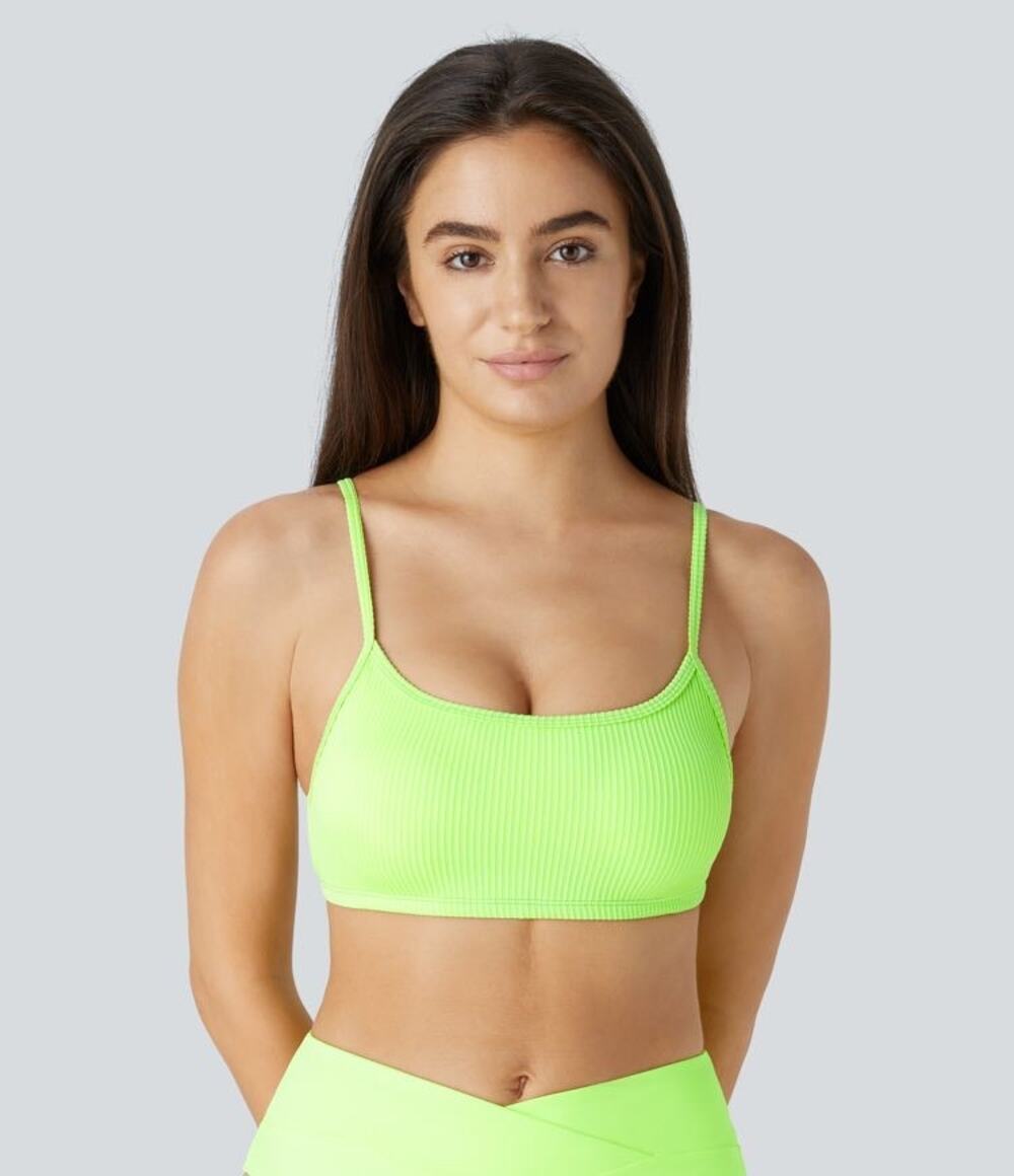 Halara Spring Camellia Green Ribbed Bikini Top Swimsuit Size Large